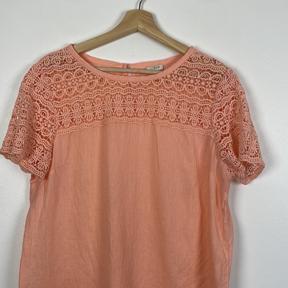 J. Crew short sleeve crochet pullover linen keyhole closure tunic top Size 10 - Picture 3 of 6